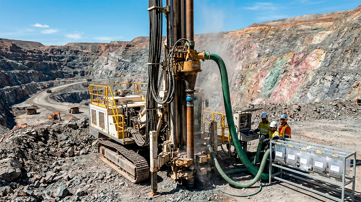 Установка RC-бурения (Reverse Circulation) на золоторудном карьере