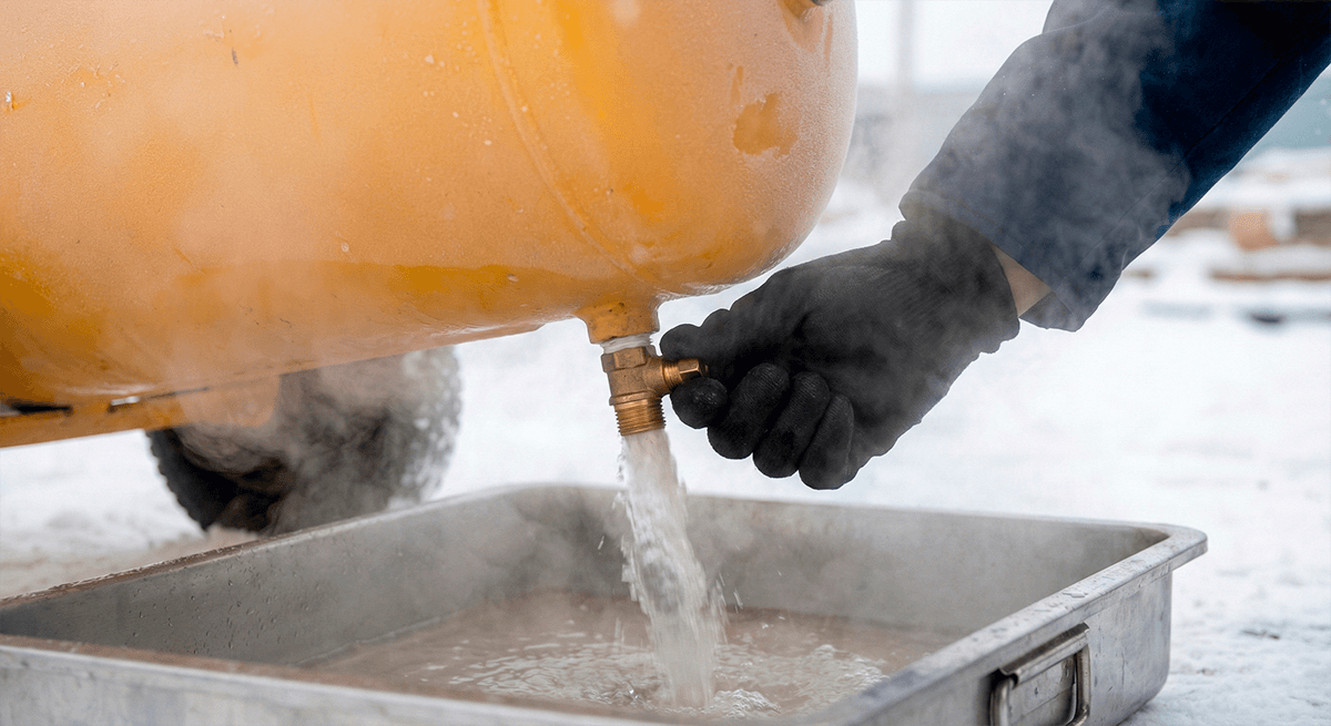 Слив конденсата из ресивера компрессора для предотвращения замерзания.