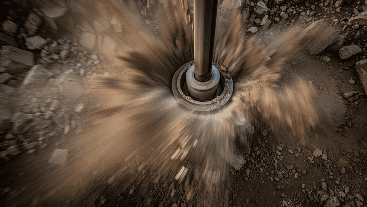 Процесс продувки скважины: вынос шлама на поверхность.