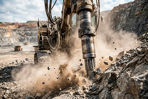 Буровзрывные работы на карьере с использованием буровых коронок DHD350